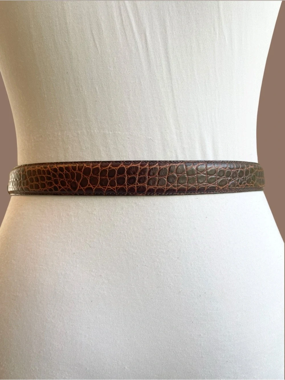 Ralph Lauren Brown Croc Embossed Leather Skinny Belt Vintage 90s Y2K Size S